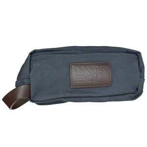 Lands' End Travel Dopp Kit Toiletry Bag Waxed Canvas with Leather Accents
